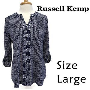 Russell Kemp Size Large Black White Geometric Top
